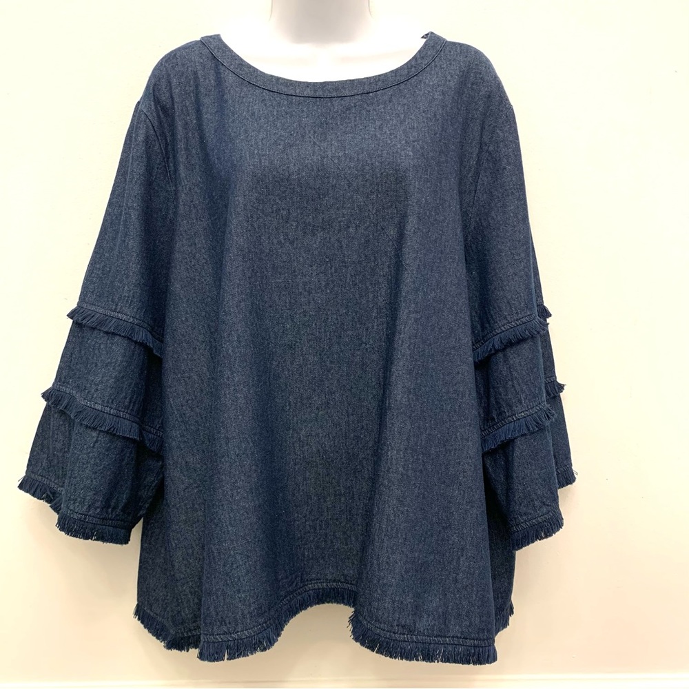 C&C California Fringe & Denim Top 1X